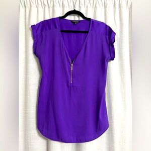 Front zip v neck blouse from Express in purple